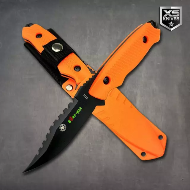 SURVIVAL Fixed Blade Orange Tactical Combat HUNTING Full Tang Knife w/ Sheath 8"