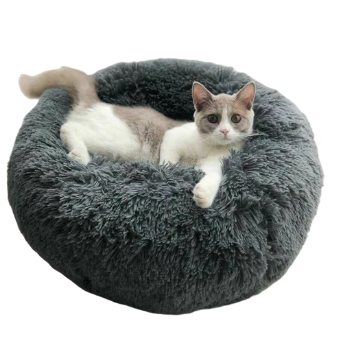 Donut Plush Pet Dog Cat Bed Fluffy Soft Warm Calming Fur Sleeping Kennel Nest US 2