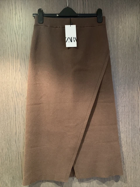 ZARA KHAKI BROWN Knit Wrap Skirt With Front Size L