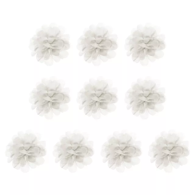 10Pcs 2.8" Chiffon Flowers Fabric Flower Sewing Fabric Appliques White