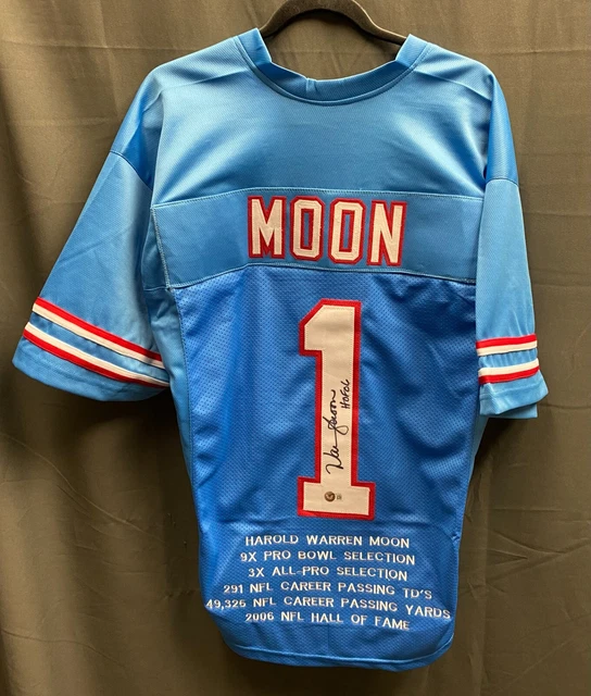 Warren Moon HOF Signed Houston Oilers Stat Jersey AUTO BAS COA Sz XL