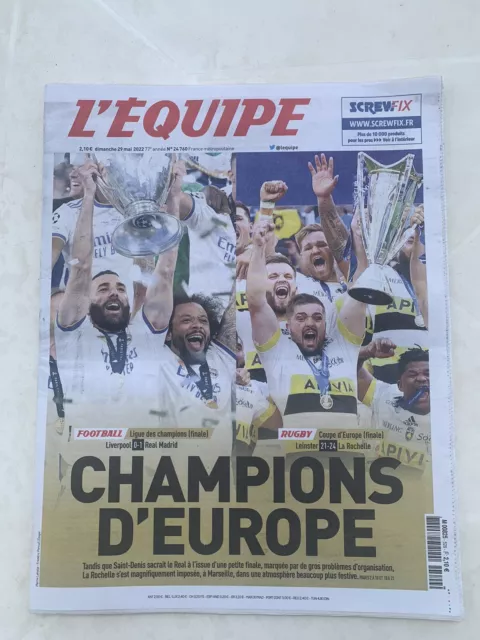 Journal L'equipe 29/05/2022«Champions D’europe»Football Réal #Rugby La Rochelle