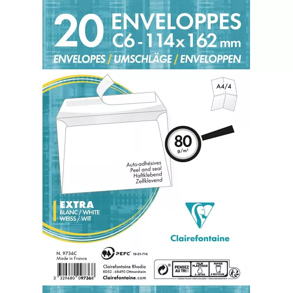 Lot de 100 Enveloppes blanches C6 auto-adhésives (SF)