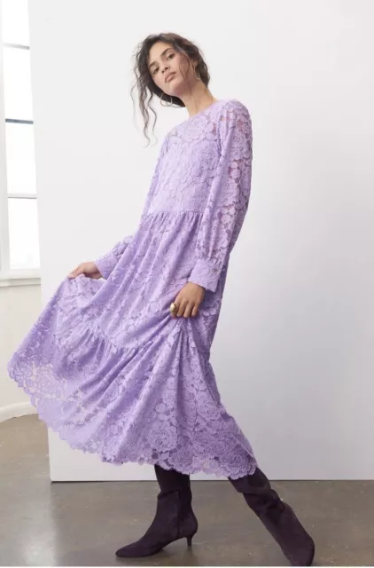 NWT Anthropologie Hutch Olivia Lace Long Sleeve Maxi Dress Lilac Sz XS MSRP $178