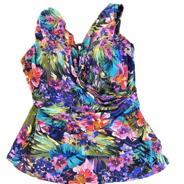 Lands' End Women's Floral Print Swim Tankini Top Wirefree Padded Size 22W DD