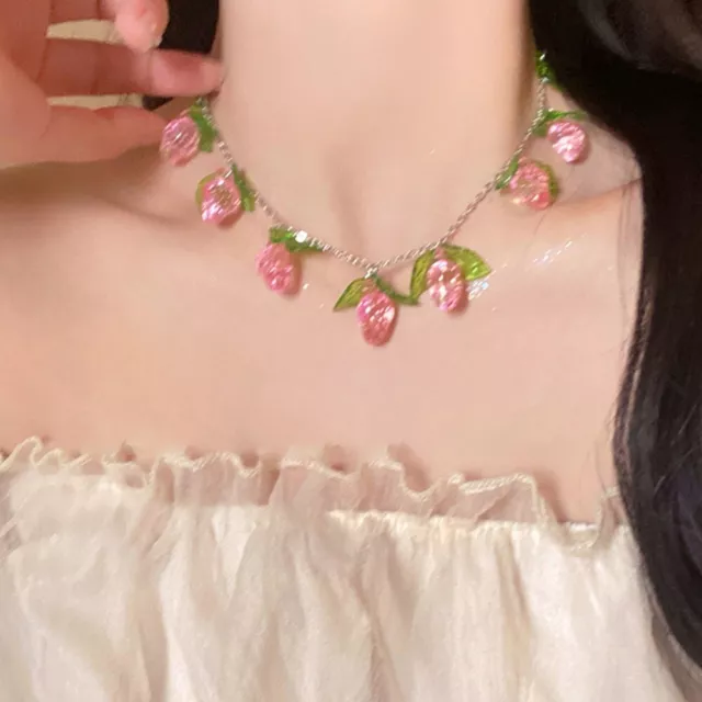 Chain Beads Strawberry Pendant Strawberry Chain Choker  Summer