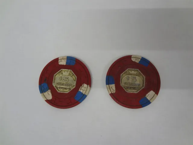 2x Gold Dust Reno Nevada $5 N2504 Hat & Cane Mold Casino Chips