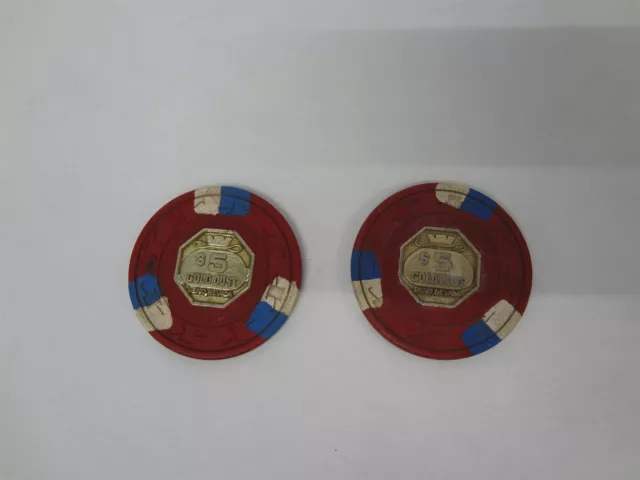 2x Gold Dust Reno Nevada $5 N2504 Hat & Cane Mold Casino Chips