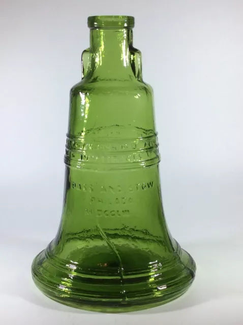 Vintage Wheaton Glass 1970's Green Glass Liberty Bell Embossed Bottle 7.5" Tall