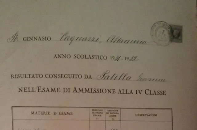 Diploma Di Ammissione Alla Iv Classe Del Ginnasio  1932 2