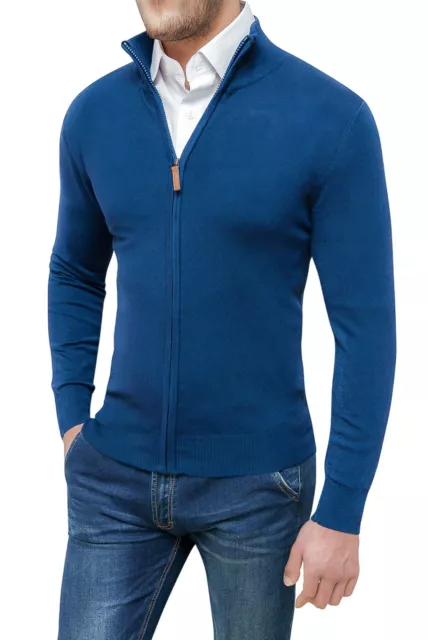 Cardigan maglione uomo invernale casual blu chiaro denim golf pullover con zip