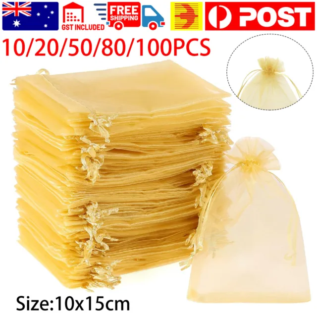 10x15cm Gold Organza Bag Sheer Bags Candy Packaging Jewellery Gift Wedding Pouch