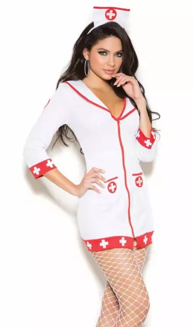 Nurse Costume Mini Dress Hat Zipper Front Retro Collar Pockets Cross 99001