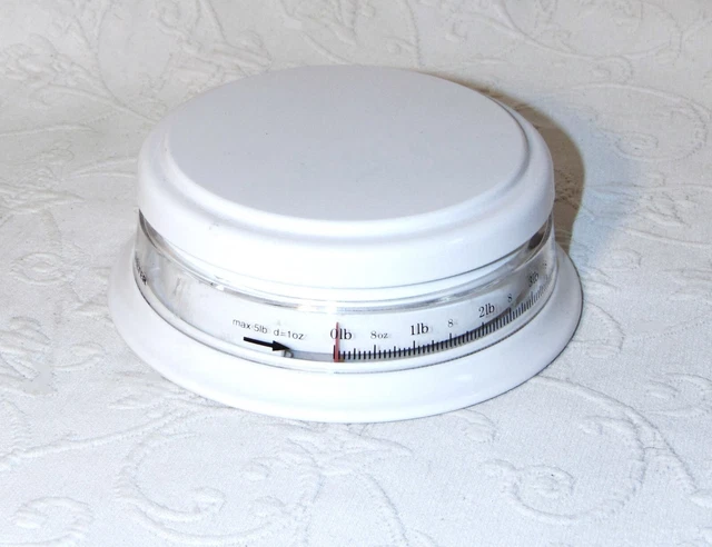 Salter vintage 5 lb. Escala de bocadillos de cocina mecánica compacta blanca Alemania Usada en excelente condición (H)
