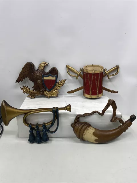 4 SEXTON Cast ALUMINUM Wall Hanger PLAQUES 3D Drum/Saber Bugle FEDERAL EAGLE