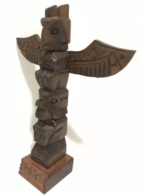Jimmy John Signed Hand Carved Cedar Totem Nuu-chah-Nulth Thunderbird Beaver Pole 3