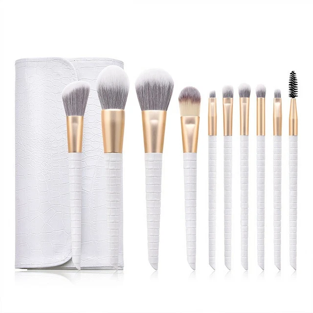 Pennelli Trucco Set 10 Pennelli Make Up Professionali con Borsa in Ecopelle