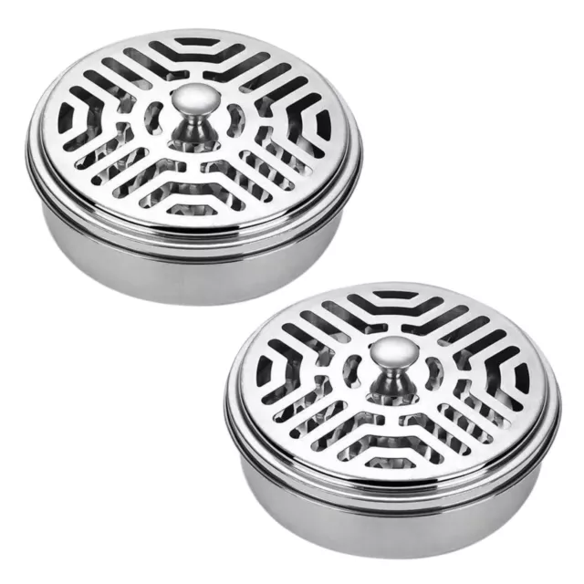 2pcs Mosquito Coil Holder With Lid Round Stainless Steel Fishing Garden Portable