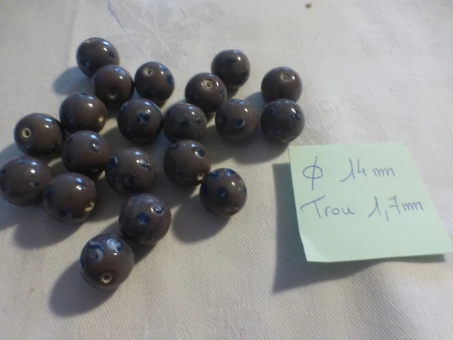 Lot De 20 Perles En Verre Vintage - Motif Bleu, 14 Mm, Pour Macramé Ou Bijoux - Occasion