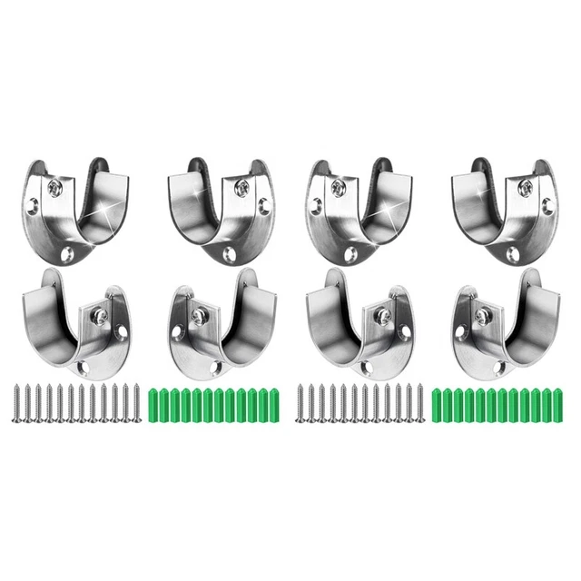 8 Packs Heavy Duty Stainless Steel Closet Rod End Supports Closet Pole SockeC6E7