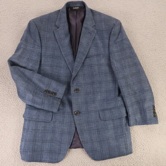 Jos A Bank Jacket M Blue Plaid Worsted Wool Silk Linen Blazer Sport Coat 40S