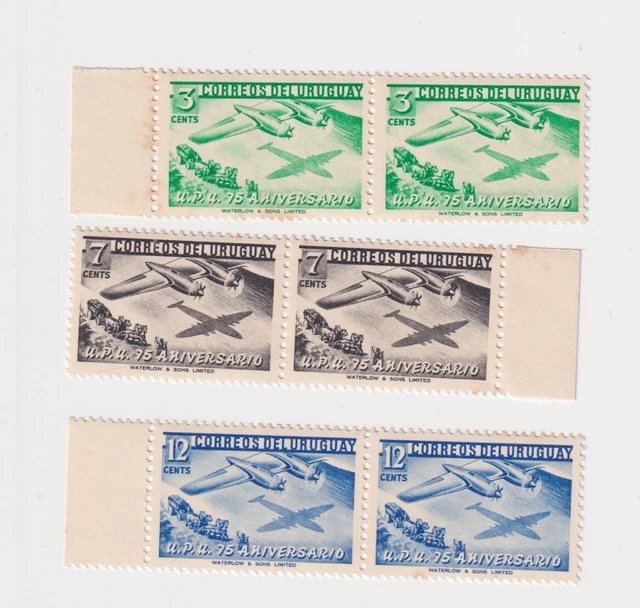 Uruguay, Mi 769-771, Weltpostverein, Flugzeuge und alter postwagen, Diligencia,s