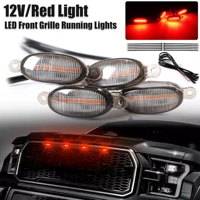 4pcs Universal LED Front Grille Running Lights For Ford F150 Raptor Style-Grill