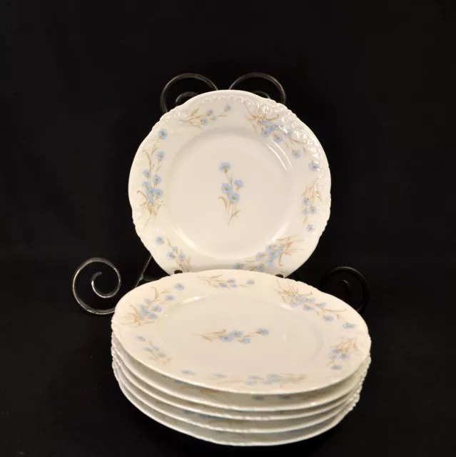 Limoges Elite Bawo Dotter 6 Salad Plates 7 3/8" Blue Floral Embossed 1891-1900