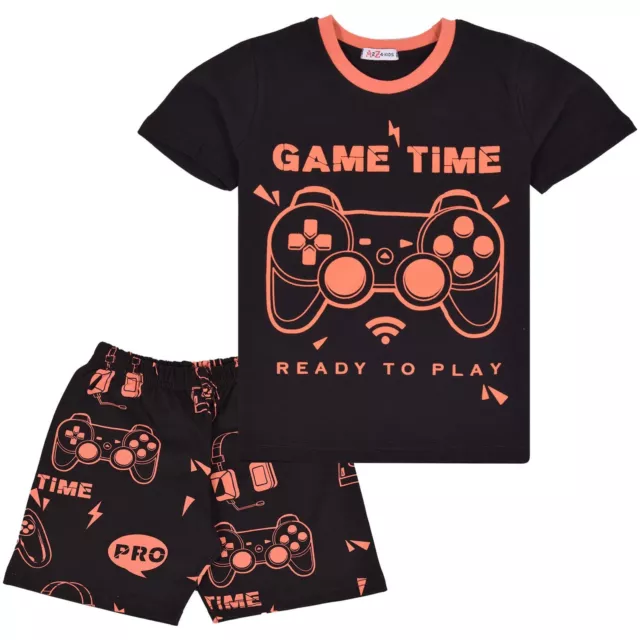 Kids Girls Boys Pyjamas Game Time Contrast Top Bottom PJS Sleepwear Set 5-13 Yrs