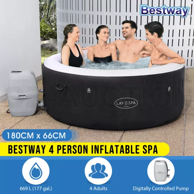 Bestway Inflatable Spa Pool 4 Person Airjet Hot Tub Spa Lay-Z-Spa w/Pump