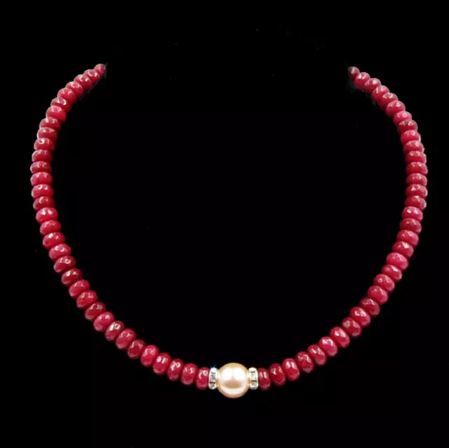 BAILYSBEADS edle Rubin-Kette Halskette mit Muschelkernperle behandelt 014