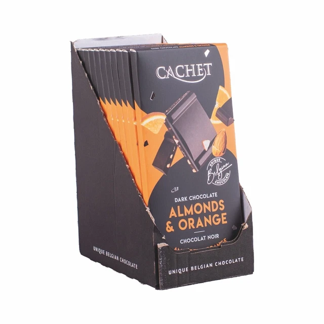 CACHET- Confezione regalo di cioccolato belga, gusto mandorle e arancia,...
