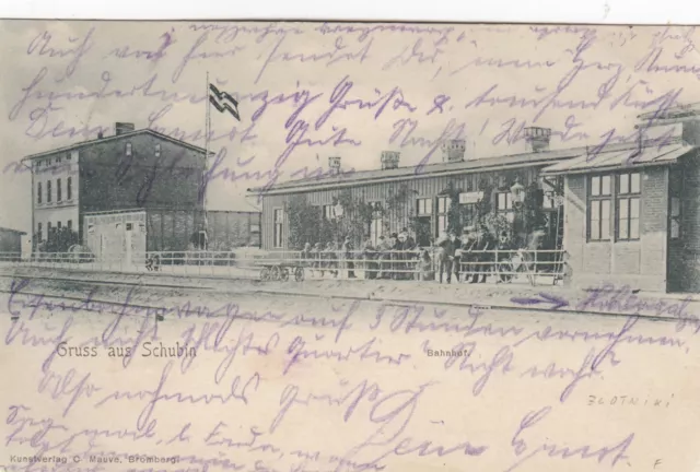 Bahnpost BROMBERG - ZNIN, Ak.v. Bahnhof Schubin / Szubin n. Jüterbog, K2 ASt.*1*