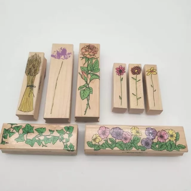 8 Piece Lot of Hero Arts Wood Backed Rubber Stamps Mixed Lot Floral