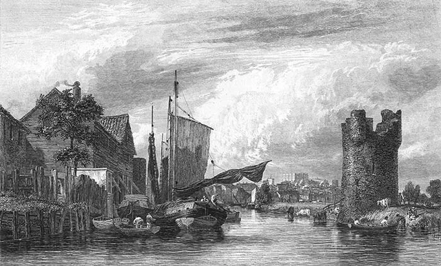 Norfolk, NORWICH RIVER WENSUM DEVIL'S TOWER ~ 1880 Cityscape Art Print Engraving