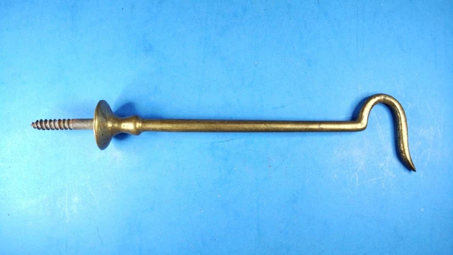Vintage Solid Brass Hook Threaded Straight 5 7/8" Long Old