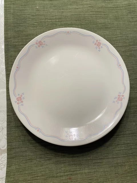 VINTAGE Corelle Dinner Plates ENGLISH BREAKFAST Pink Blue Floral Ribbon 6-Piece 3