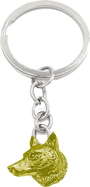 A66 Wolf Head  English Pewter GOLD CHROME FINISH on split ring keyring