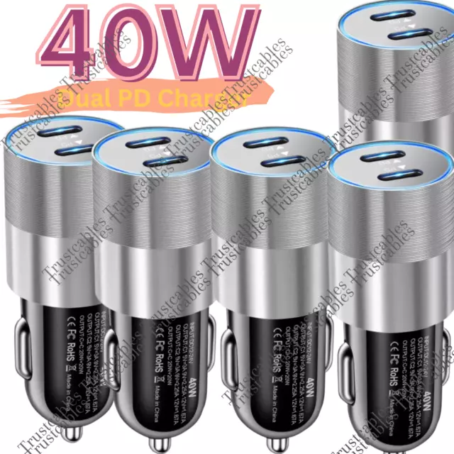40W Dual USB-C PD Fast Charging Car Charger Power Adapter TypeC Brick For iPhone