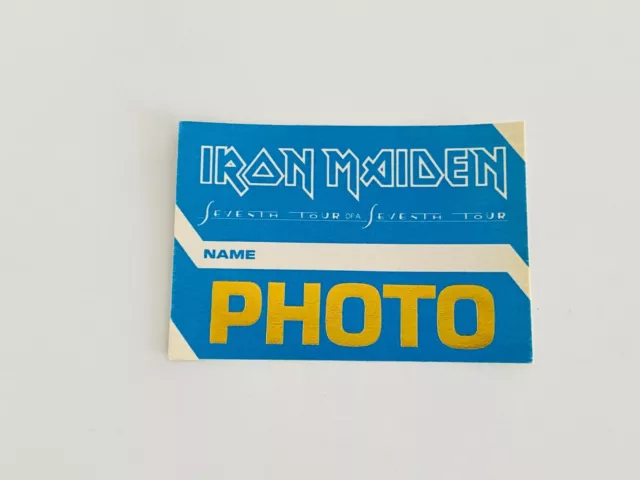 Iron Maiden Rare Official 1988 Seventh Tour of a Seventh Tour Back Stage Pass