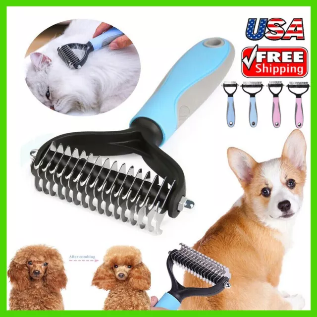 Professional Pet Grooming Tool 2 Sided Undercoat Dog Cat Shedding Comb Brush US