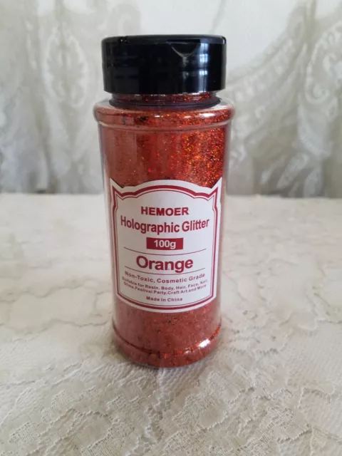 100G Holographic Glitter Orange Non-Toxic Cosmetic Grade,Nail Crafts Chunky Fine