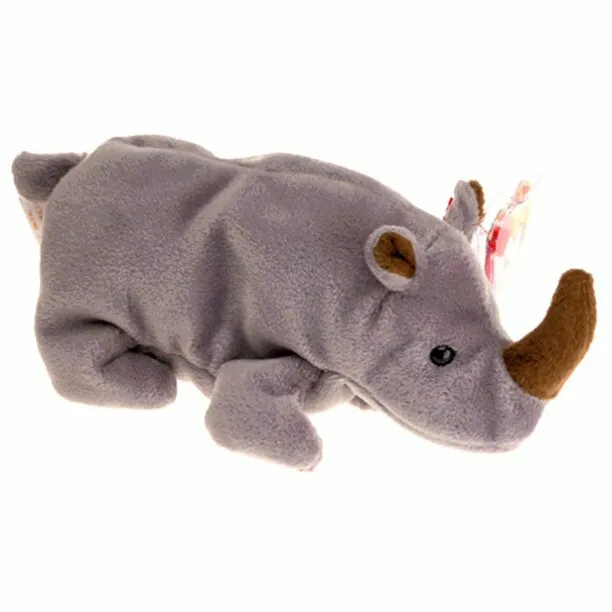 Retired rare TY Beanie Baby - Spike the Rhino PVC pellets with tush tag errors