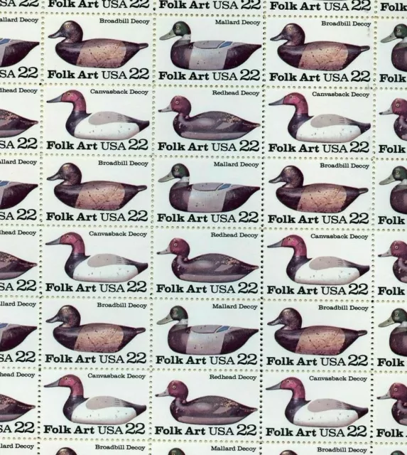 #2138-41 22 cent Folk art ducks DECOY FULL MINT SHEET OF 50 stamps MNH OG