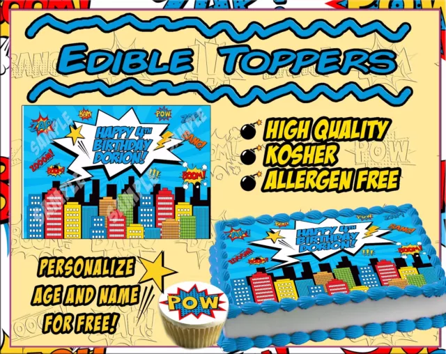 Comic book Birthday Cake topper Edible sugar cupcakes picture paper superhero