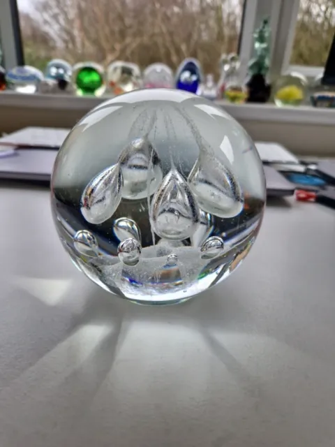 Bubbles Clear Art Glass Sphere Orb Globe Crystal Ball Large Paperweight 4"
