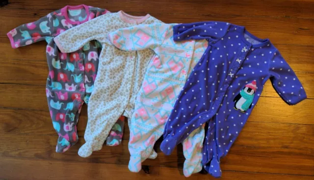 Baby Girl 3 Months 3-6 Mon. Carter's Fleece Footed Sleeper Pajama PJ Lot Bundle