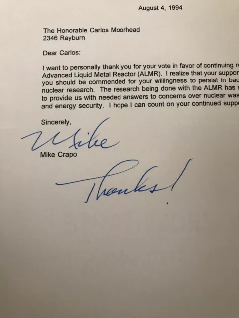 Mike Crapo 1994 Typed Letter Signed as Congressman - To Carlos Moorhead - Idaho 2