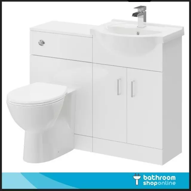 1050mm Bathroom Furniture Vanity Unit Cabinet Toilet Basin Back To Wall White