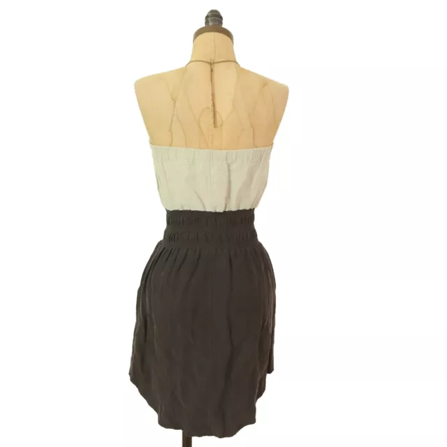 Quiksilver Strapless Mini Dress S Raw Silk Skirt Linen Top Green Black EUC B79 3